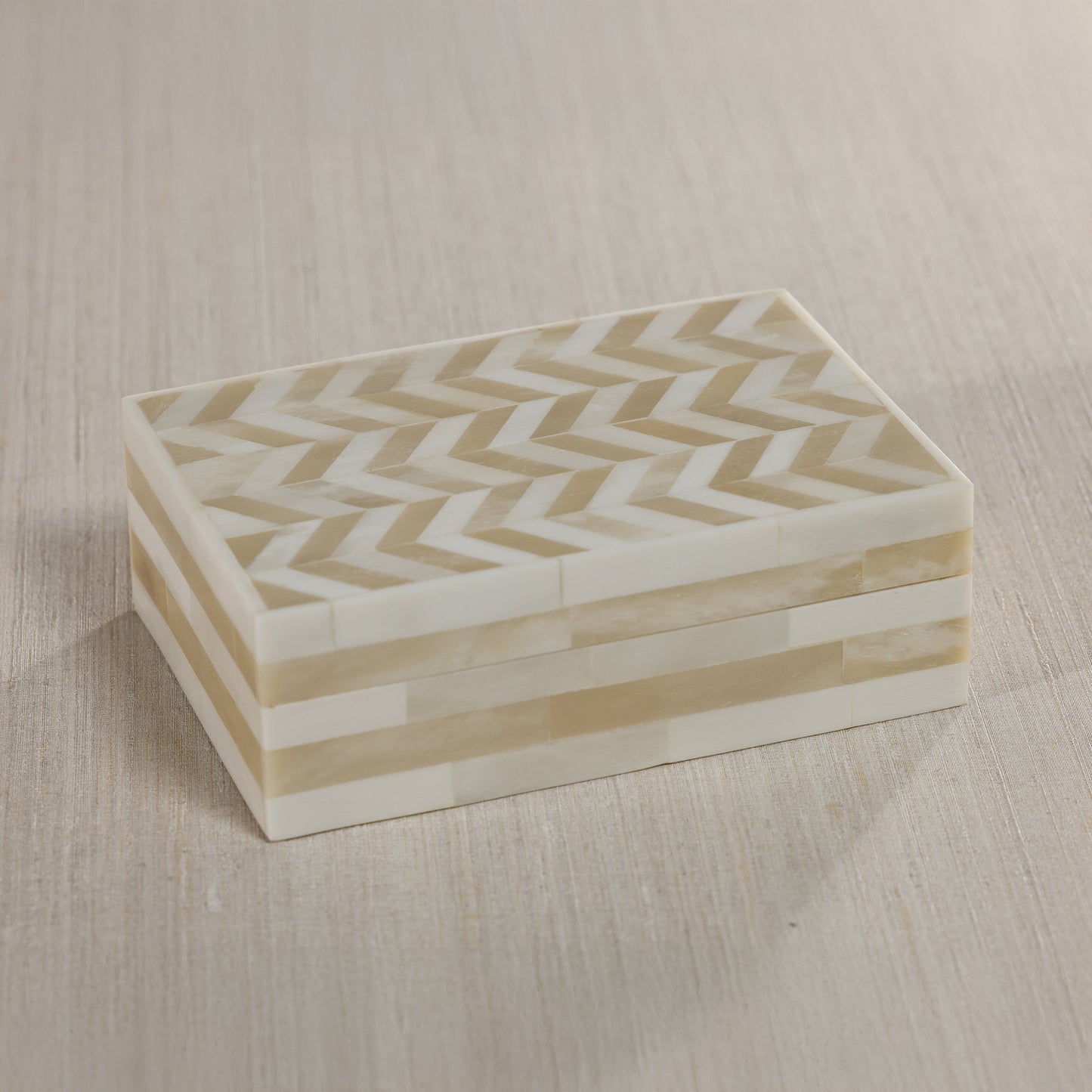Antique White Bone Box with Chevron Pattern
