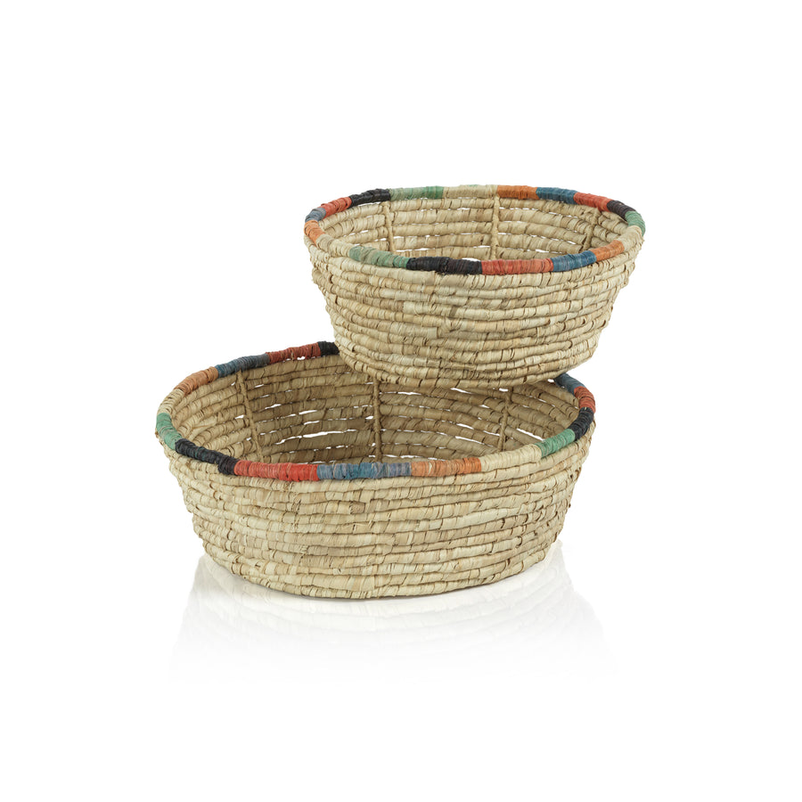 Tropezina Coiled Raffia Set of 2 Round Baskets