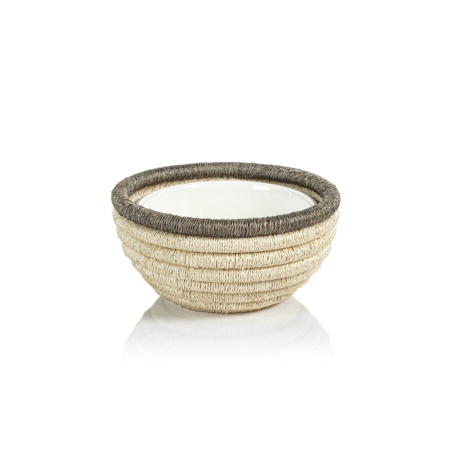 Martigues Coiled Abaca Condiment Bowl - Natural & Taupe - Bowls by Carlyle Avenue