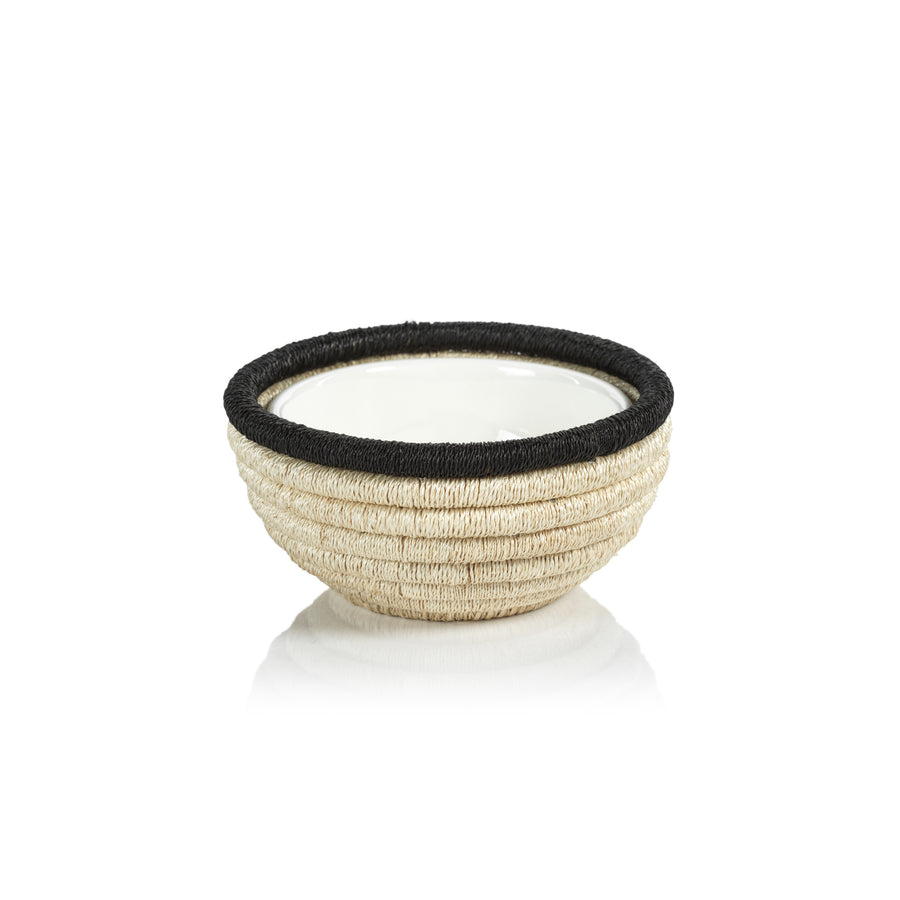 Martigues Coiled Abaca Condiment Bowl - Natural & Black - Bowls by Carlyle Avenue