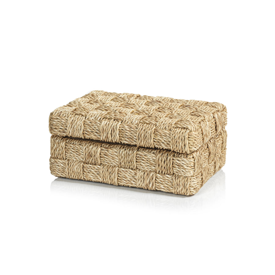 Natural Abaca Rope Hinged Box with Suede Interior