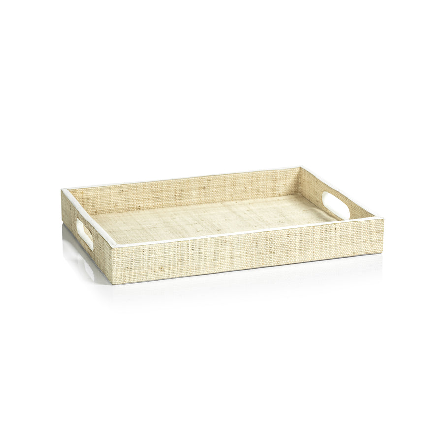 Atelier Natural Fiber Raffia Serving Tray with Leather Trim - Decorative Trays by Carlyle Avenue