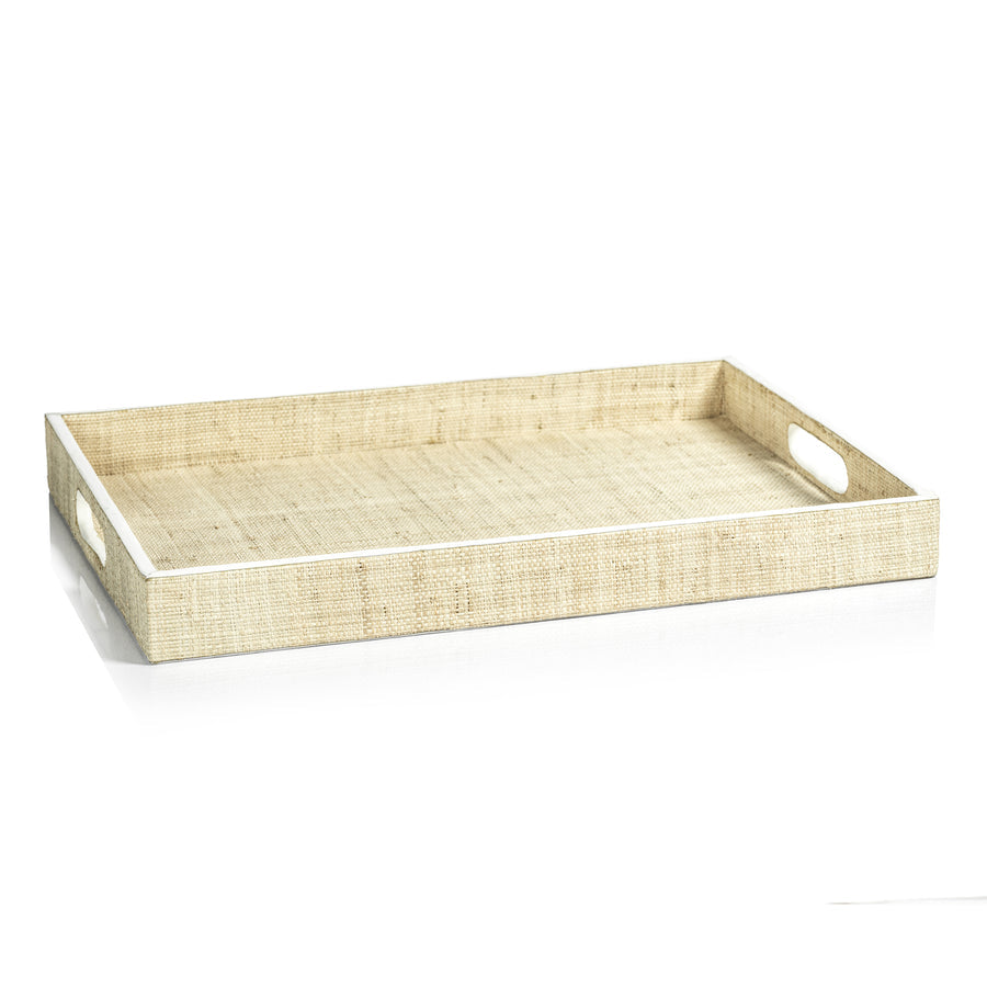 Atelier Natural Fiber Raffia Serving Tray with Leather Trim - Decorative Trays by Carlyle Avenue