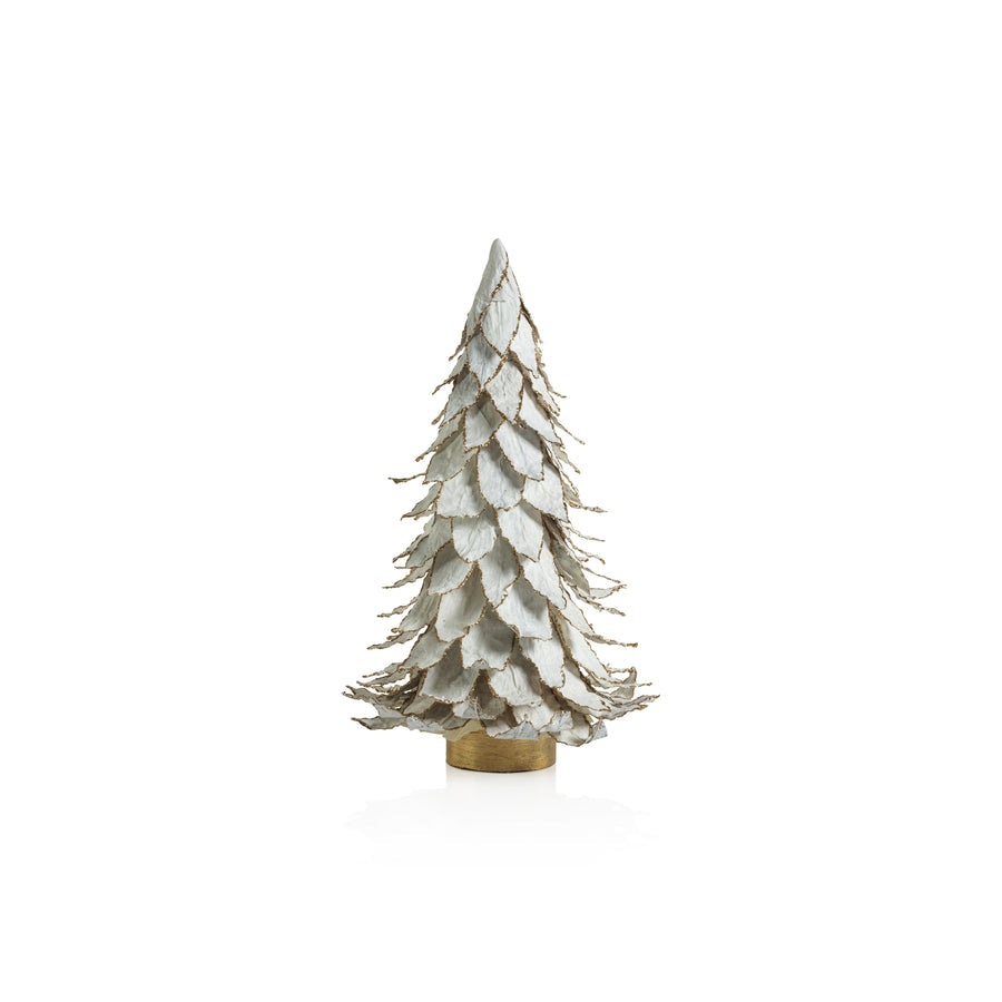Natural White Leaf Tree with Gold Trim - Holiday Decor by Carlyle Avenue