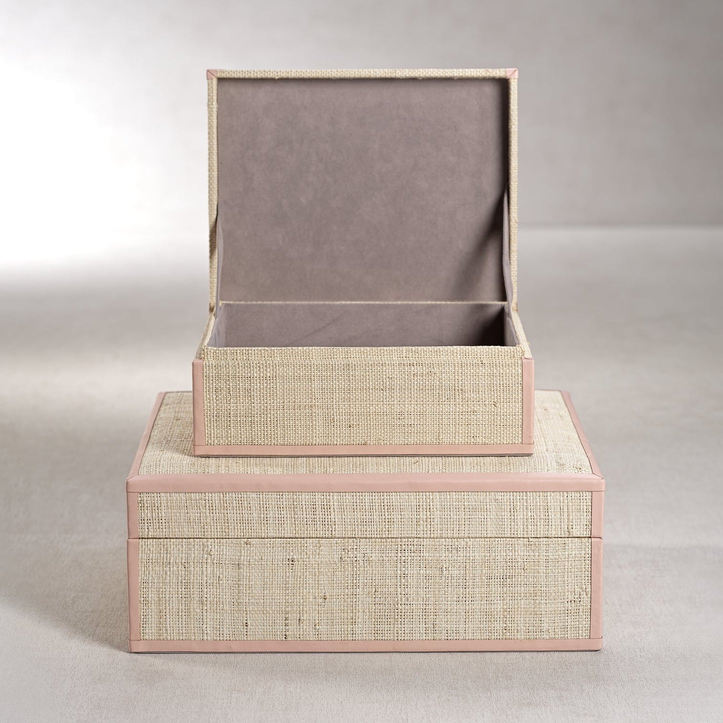 Lulu Natural Fiber Raffia Box with Leather Trim - Pink - Boxes by Carlyle Avenue