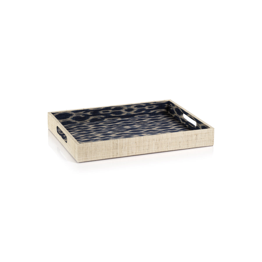 Ikat Raffia Serving Tray - Blue & Natural - Decorative Trays by Carlyle Avenue