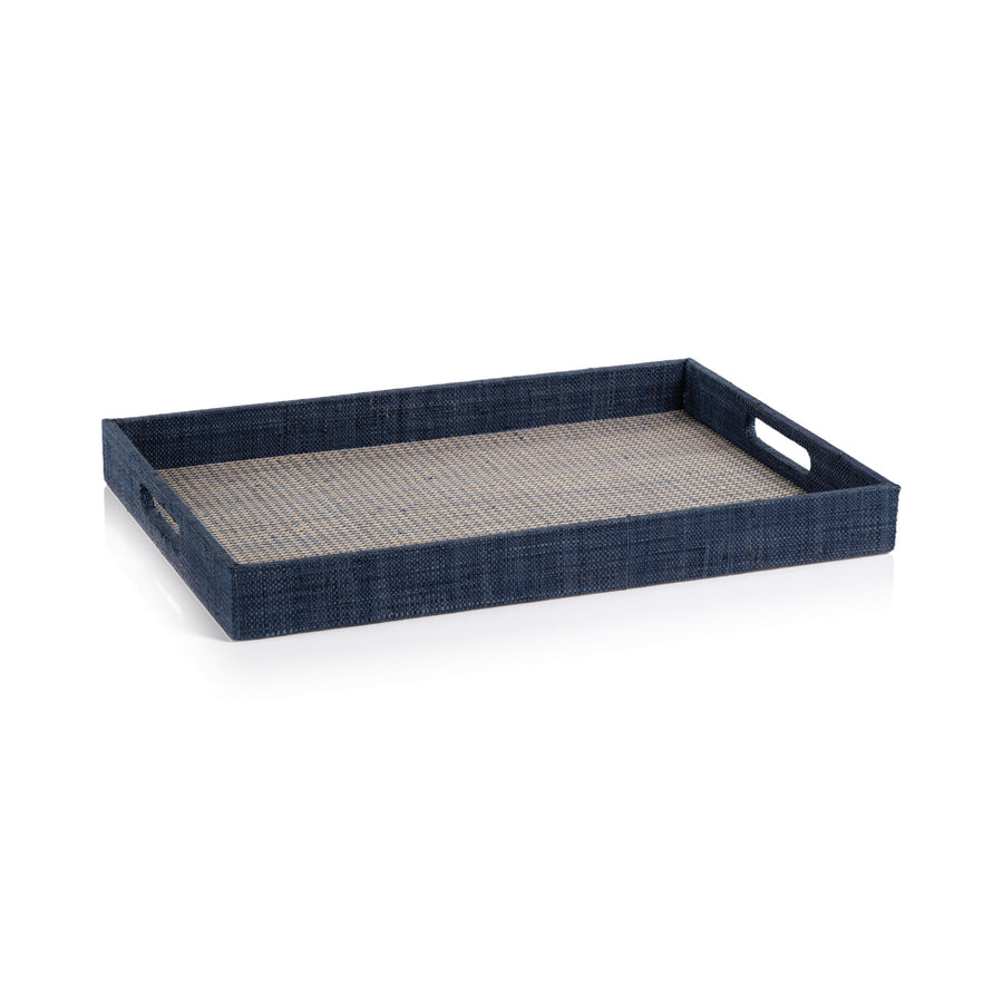 Houndstooth Raffia Tray - Navy Blue - Decorative Trays by Carlyle Avenue