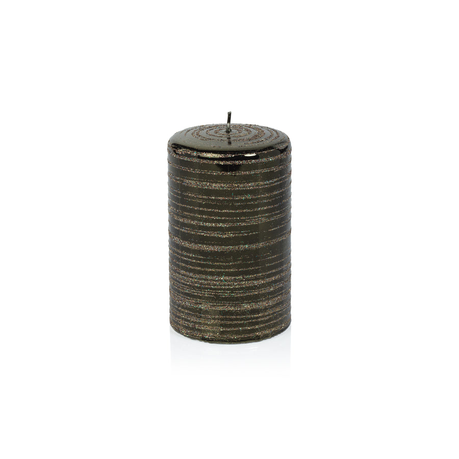 Metallic Pillar Candle - Metallic Green & Gold Glitter - Candles by Carlyle Avenue