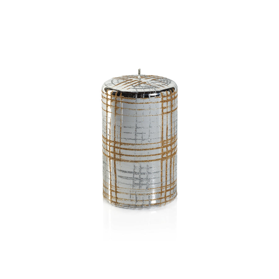 Metallic Pillar Candle - Metallic Silver & Gold Glitter