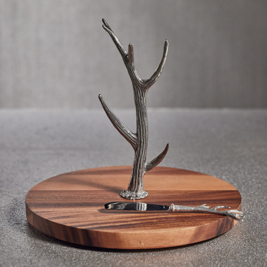 Davos Round Cheese & Charcuterie Board with Pewter Antler Stem