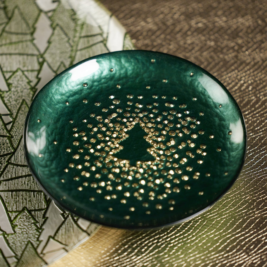 Twinkle Tree Small Glass Plate - Gold & Green - Set of 6