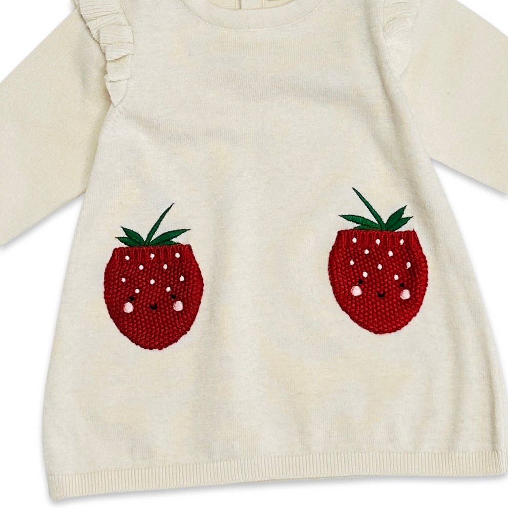 Strawberry Embroidered Pocket Ruffle Baby Dress (Organic) - Kids Clothing by Carlyle Avenue