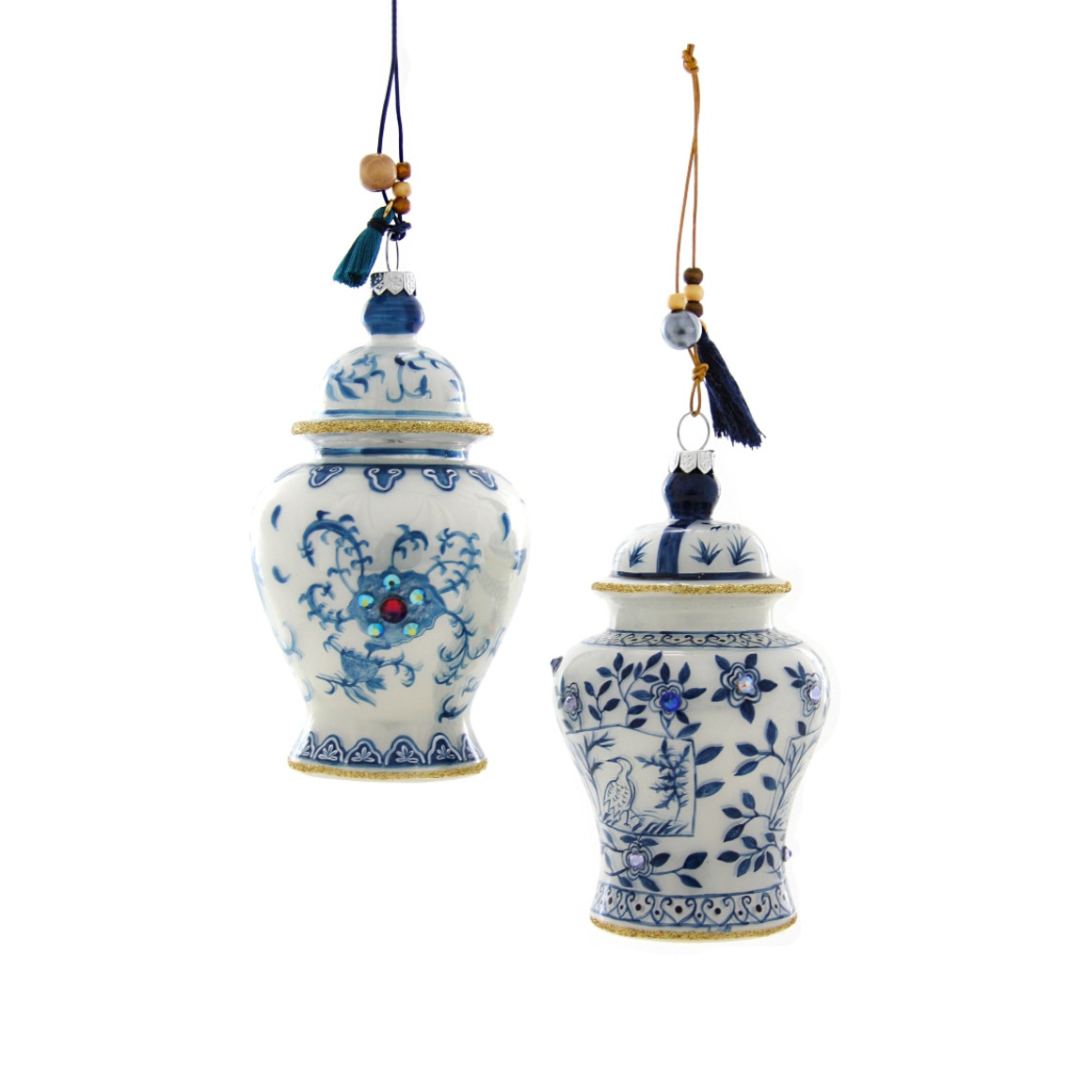 Set of 2 Asst Chinoiserie Jar Ornaments