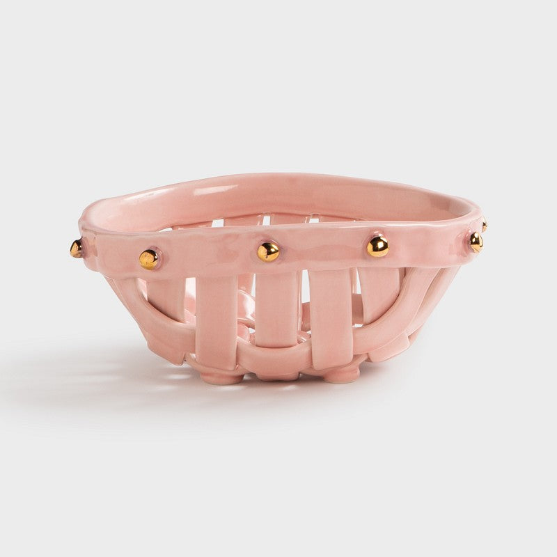 Stoneware Basket w/Studs - Pink