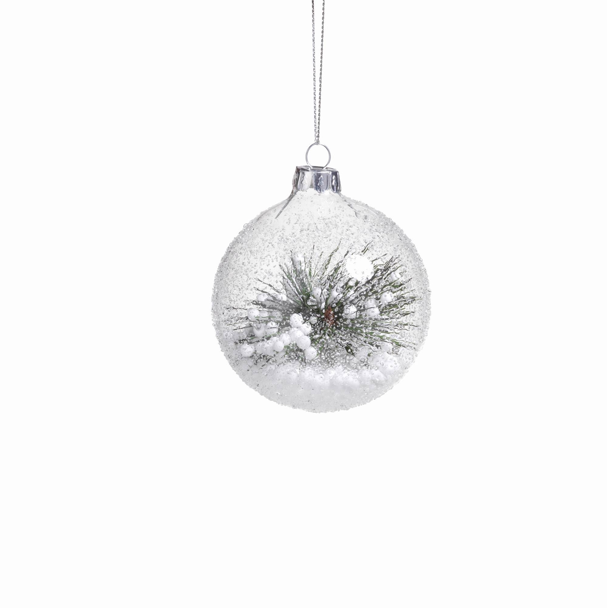 Clear Beaded Round Ornament w/ Pine Needle - CARLYLE AVENUE