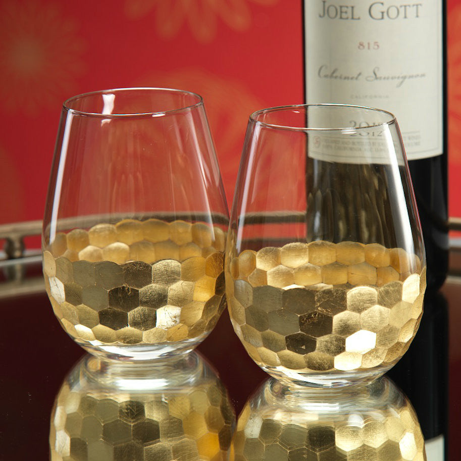 Stemless Glass w/ Gold Leaf - Gold - Set of 6 - Drinkware by Carlyle Avenue
