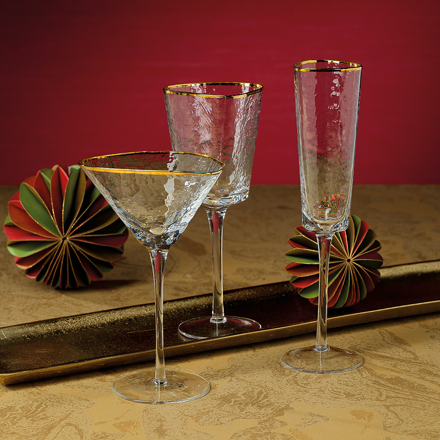 Aperitivo Triangular Stemware - Clear w/ Gold Rim - Drinkware by Carlyle Avenue