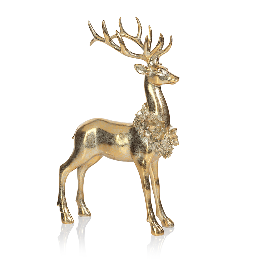 Golden Deer with Floral Wreath - Seasonal & Holiday Decorations by Carlyle Avenue