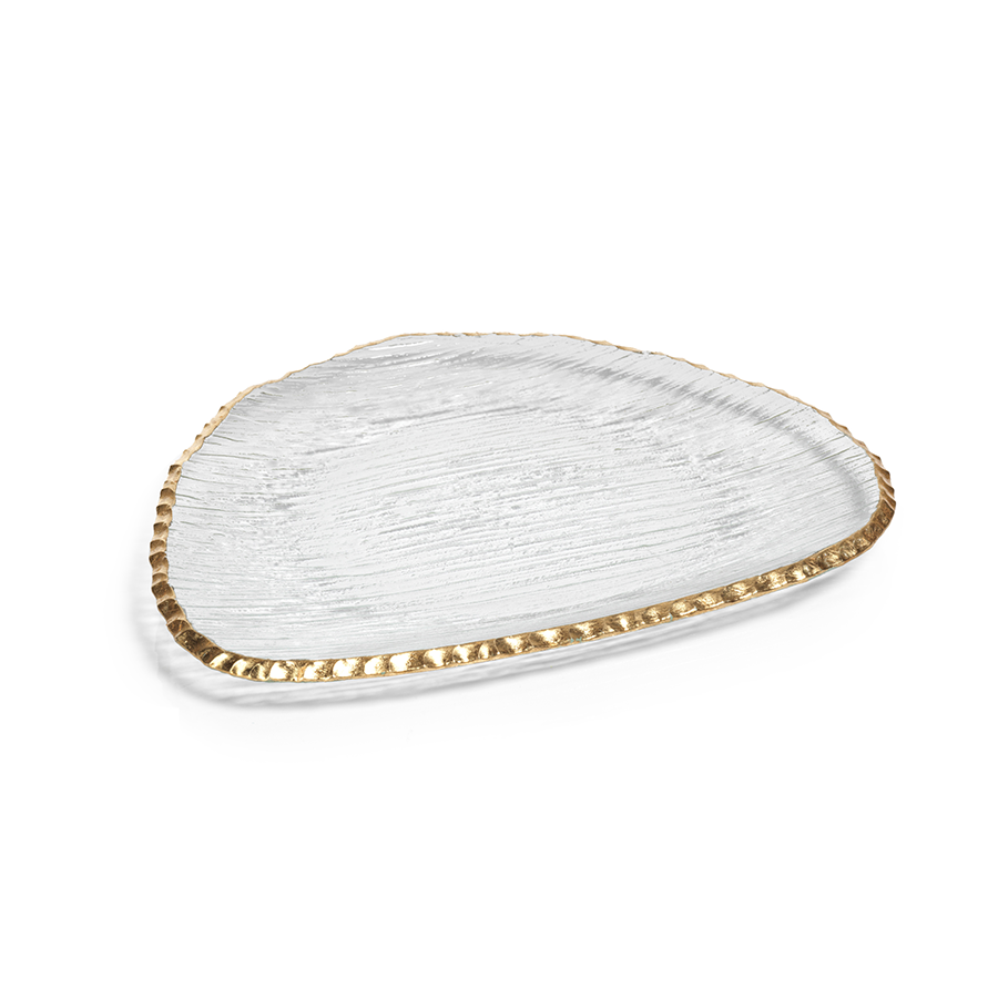 Clear Textured Organic Shape Plate w/Jagged Gold Rim