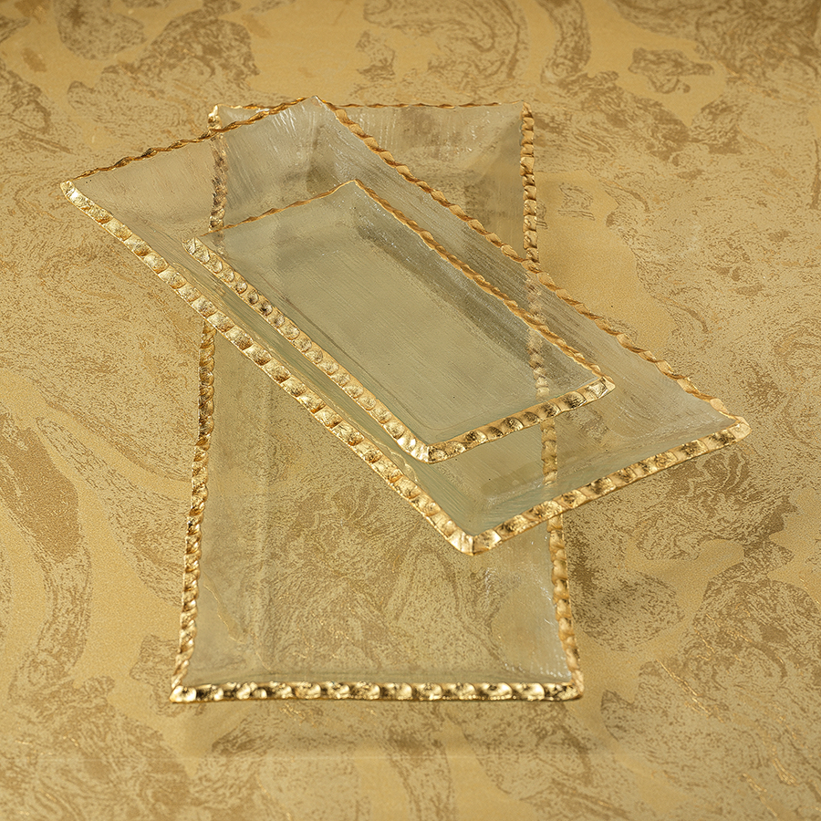 Clear Textured Rectangular Tray w/Jagged Gold Rim