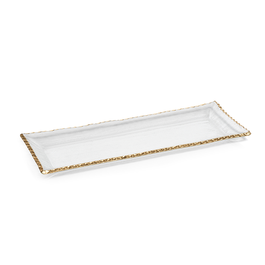 Clear Textured Rectangular Tray w/Jagged Gold Rim - Trays by Carlyle Avenue