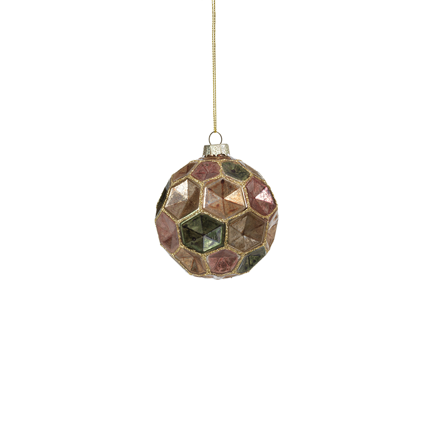 Dimpled Multicolored Ball Ornament - Gold w/Autumn Jewel Tones