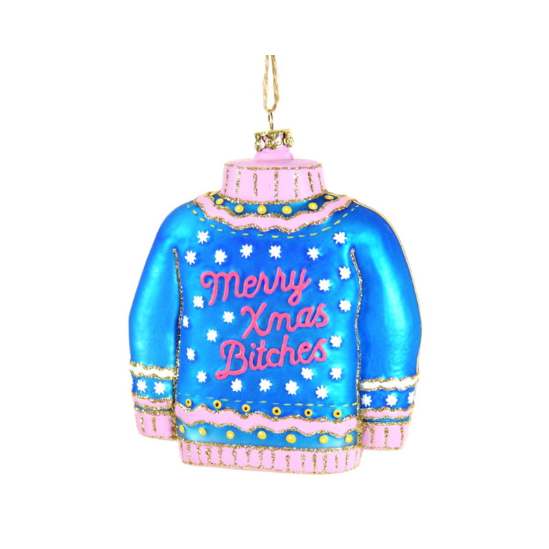 Christmas Sweater Ornament - Blue/Pink