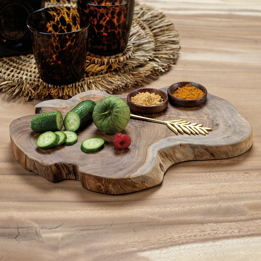 Bali Teak Root Serving Board w/Condiment Bowls - Main Image