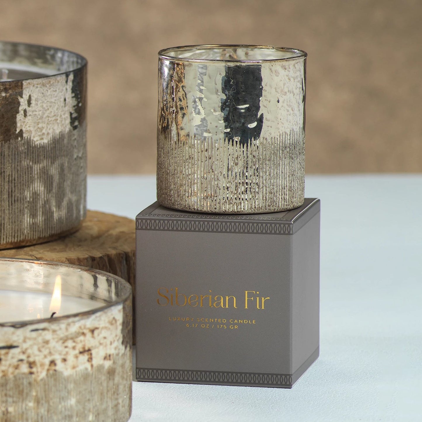 Siberian Fir Scented Antique Gold Candle w/ Gift Box - Candles by Carlyle Avenue