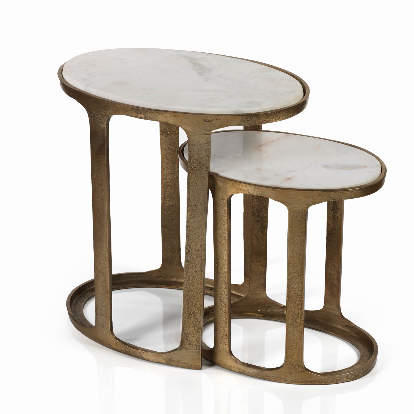 Nikki Oval Marble and Raw Aluminum Nesting Table - Furniture by Carlyle Avenue