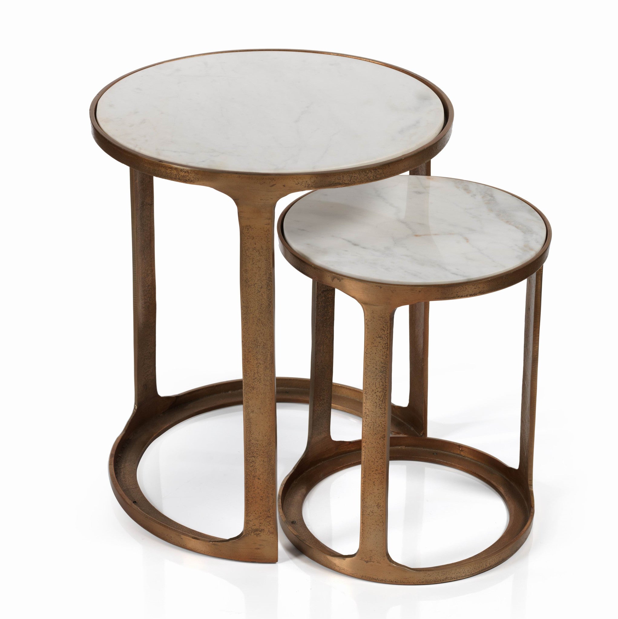 Nikki Round Marble and Raw Aluminum Nesting Table - CARLYLE AVENUE