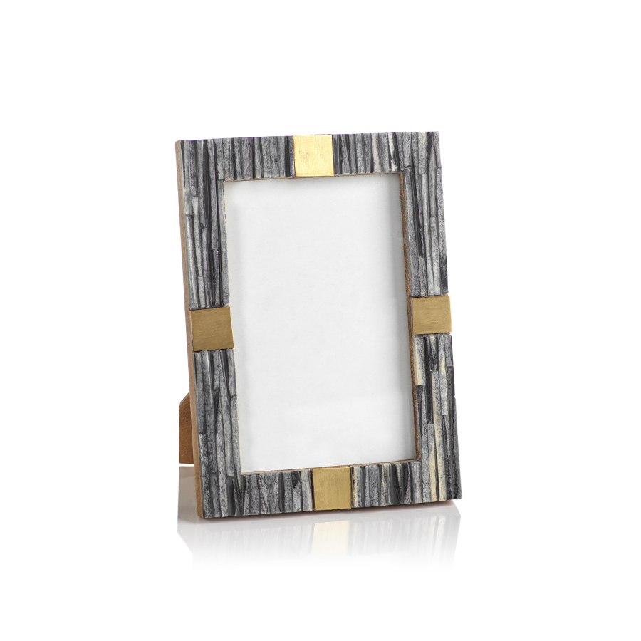 Ribbed Gray Photo Frame with Brass Accent