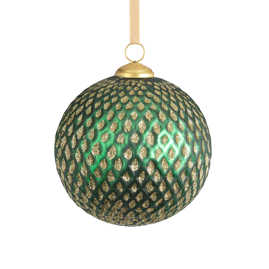 Beehive Glass Ornament - Green w/Gold Glitter - Ornaments by Carlyle Avenue