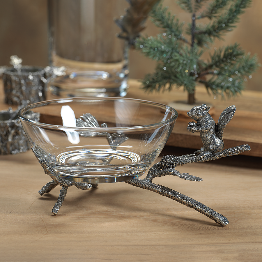 St. Anton Pewter and Glass Squirrel Bowl