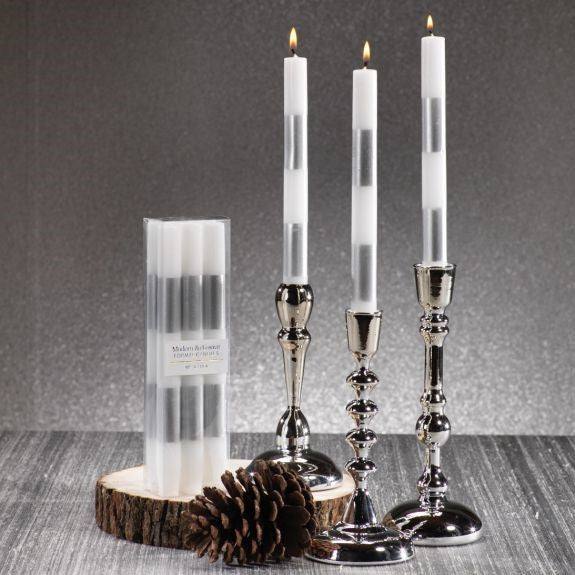 Modern & Festive Silver Formal Taper Candles - Set of 6 - CARLYLE AVENUE