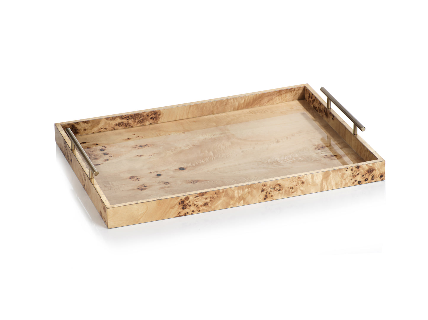 Leiden Burlwood Design Tray w/Gold Handles - Tray by Carlyle Avenue