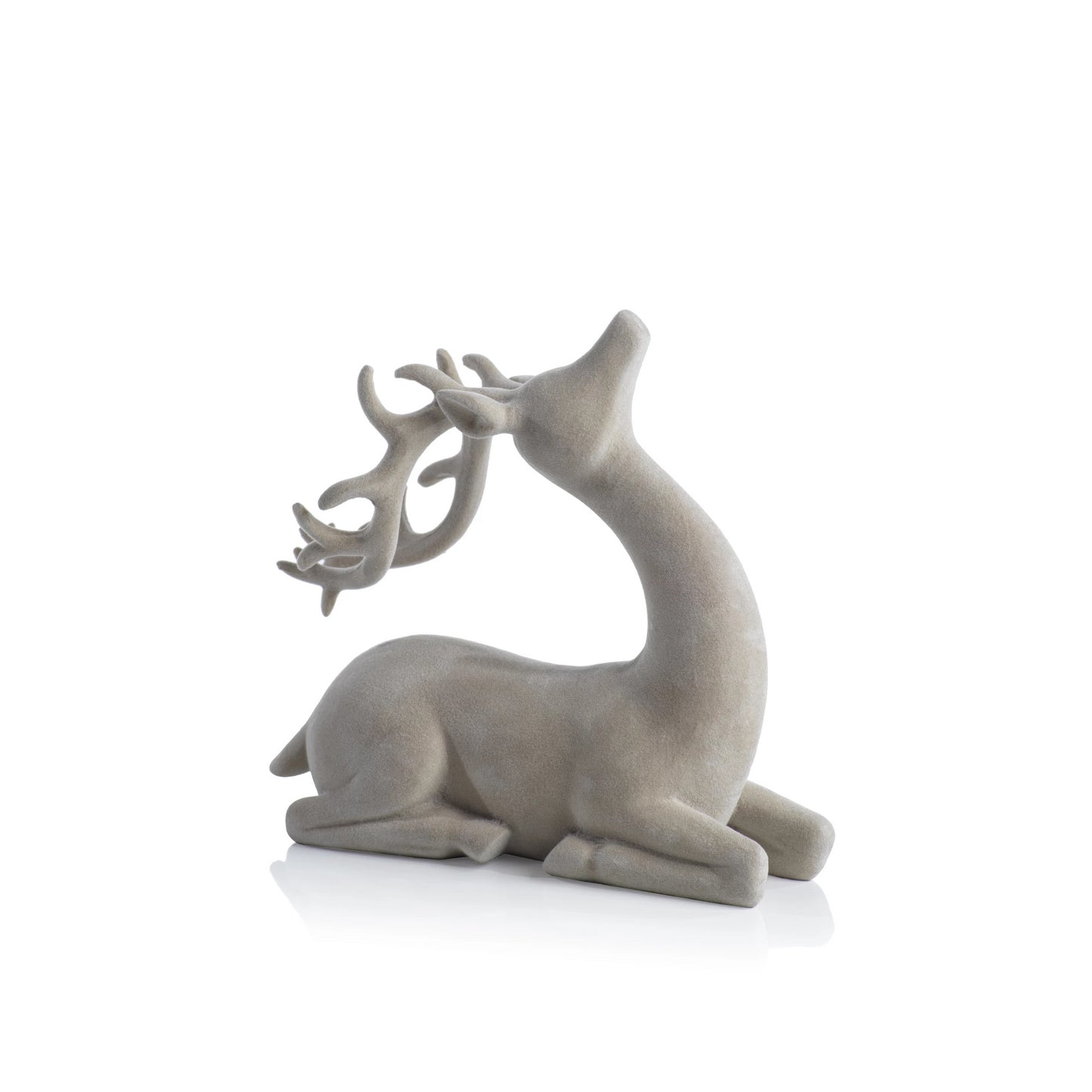 Flocked Sitting Deer - Natural - Christmas Decor by Carlyle Avenue