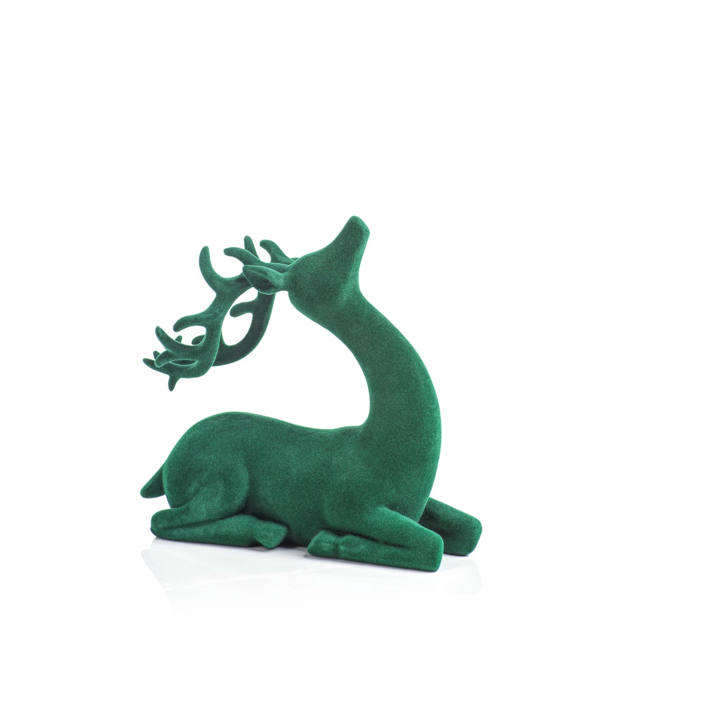 Flocked Sitting Deer - Green - Christmas Decor by Carlyle Avenue