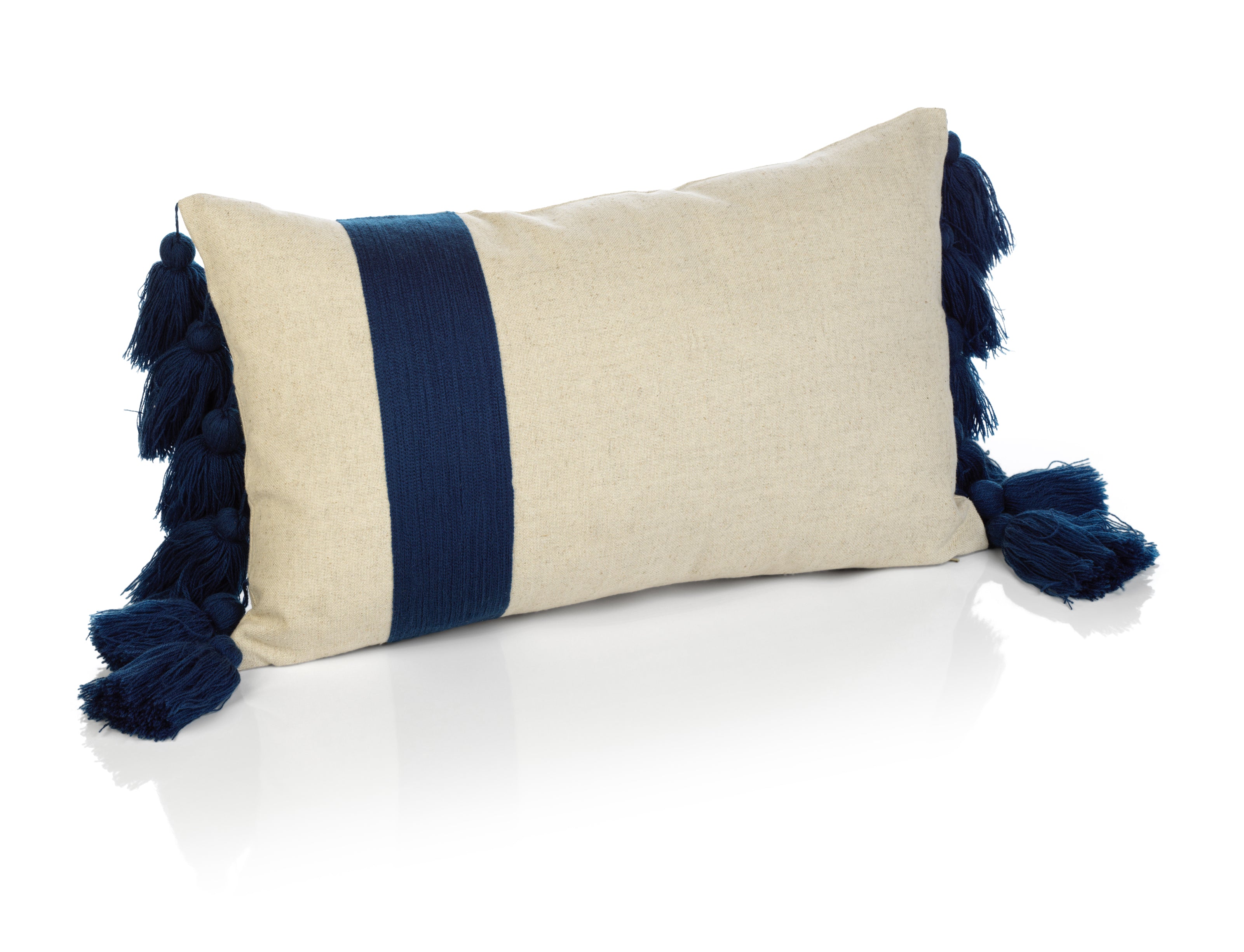 Polignano Embroidered Throw Pillow w/Tassels - Navy - CARLYLE AVENUE