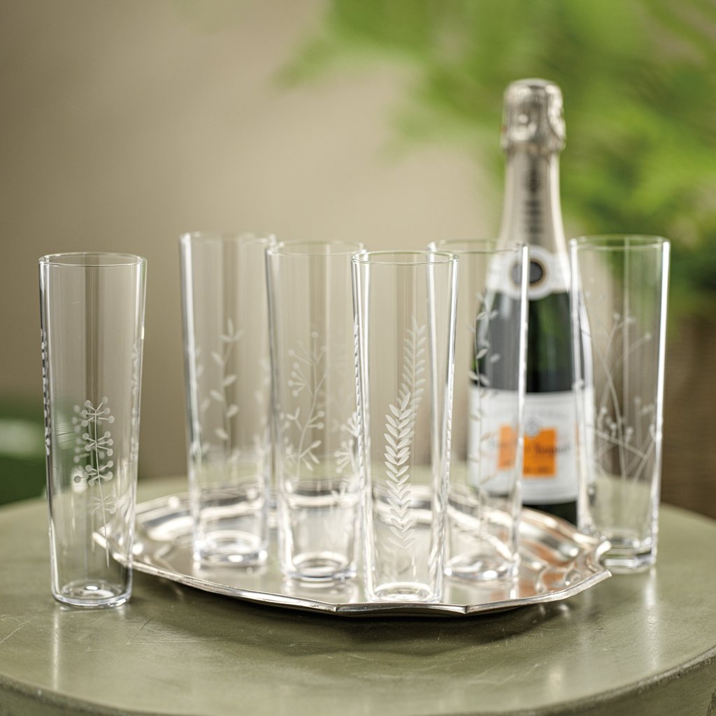 Flora Etched Flute - Set of Six Assorted - Drinkware by Carlyle Avenue