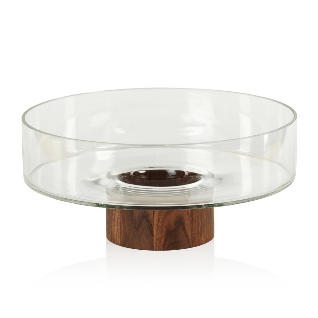 Glass Bowl on Walnut Wood Base
