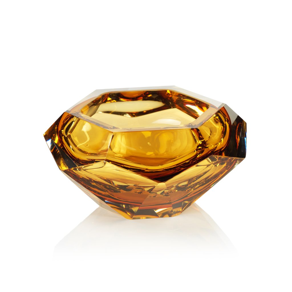 La Bohème Hand Made Polished Cut Glass Bowl - Amber