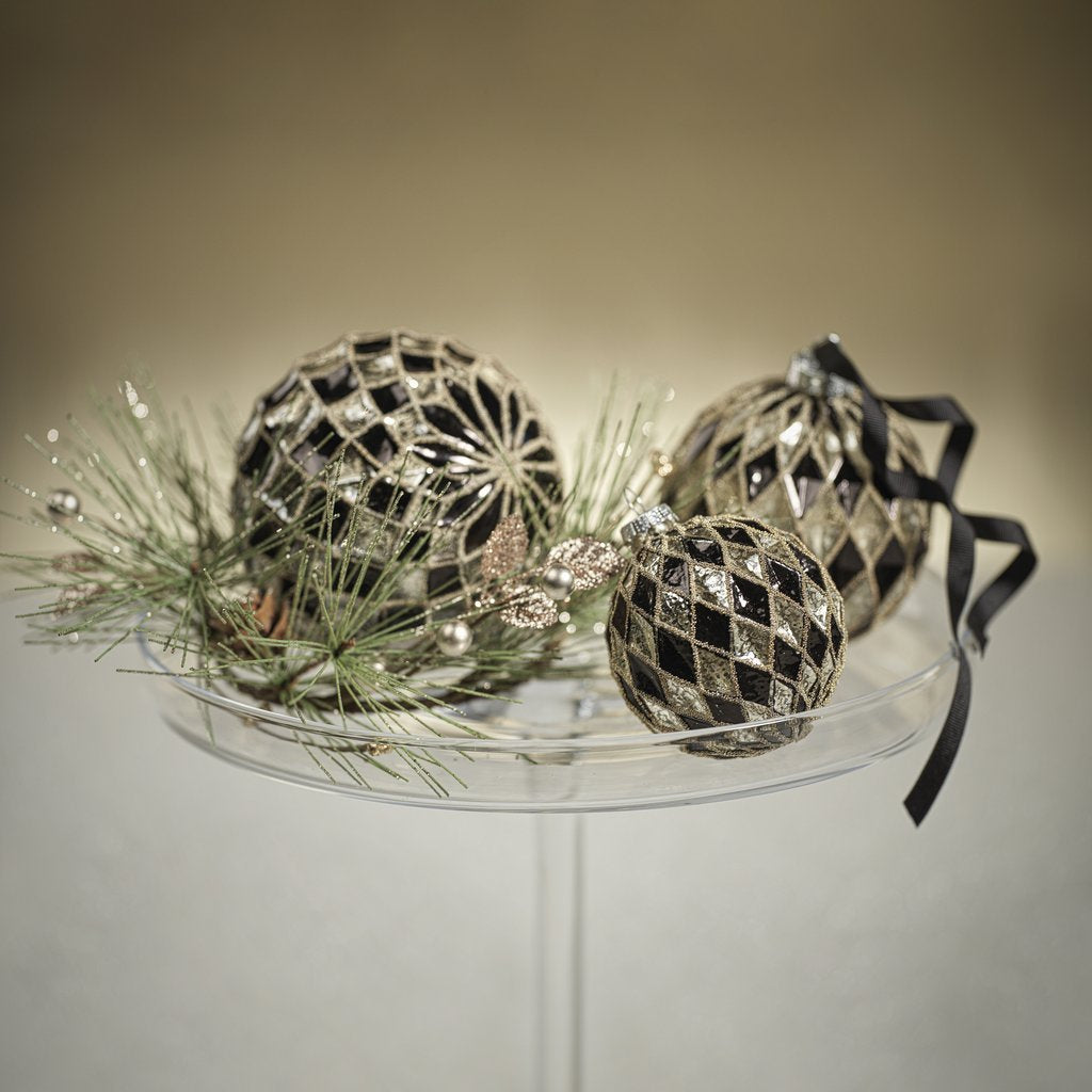Harlequin Glass Ornament - Silver & Black