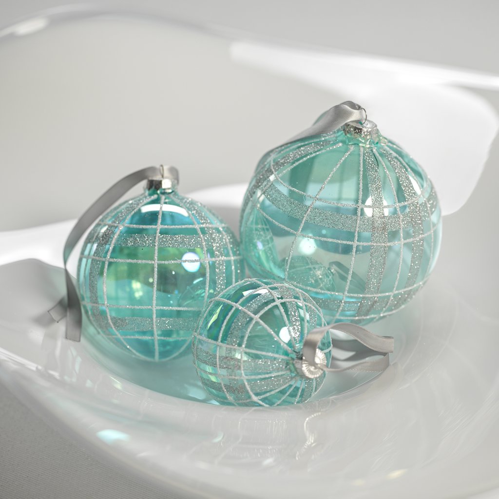 Blue Shimmer Glass Ornament - Plaid
