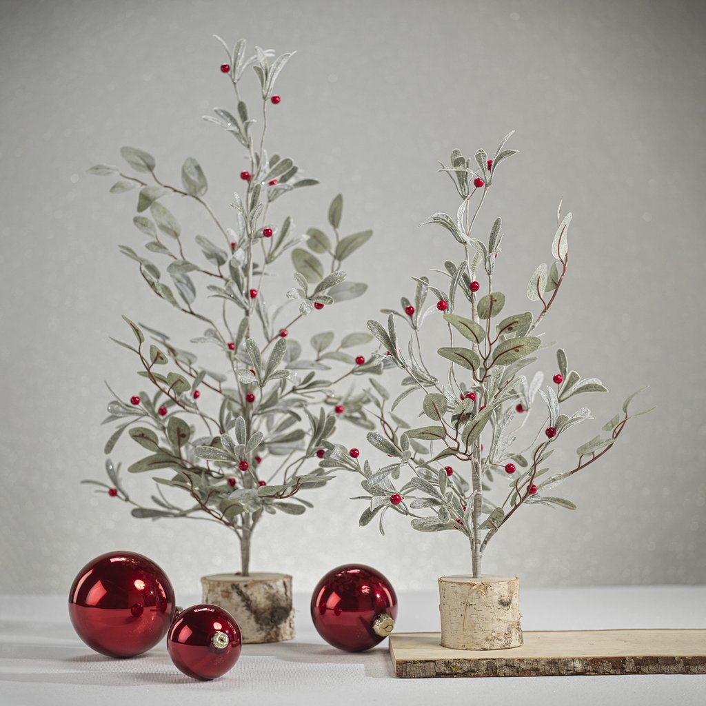 Frosted Eucalyptus Tree w/Red Berries on Birch Base
