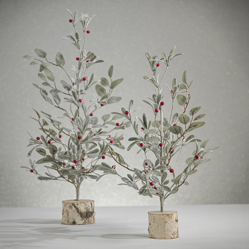 Frosted Eucalyptus Tree w/Red Berries on Birch Base - Seasonal & Holiday Decorations by Carlyle Avenue