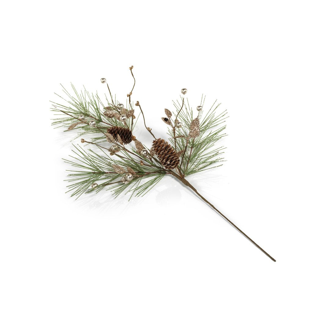 Needle Pine Tree w/Glitter Pinecone Pick - Wreaths & Garlands by Carlyle Avenue