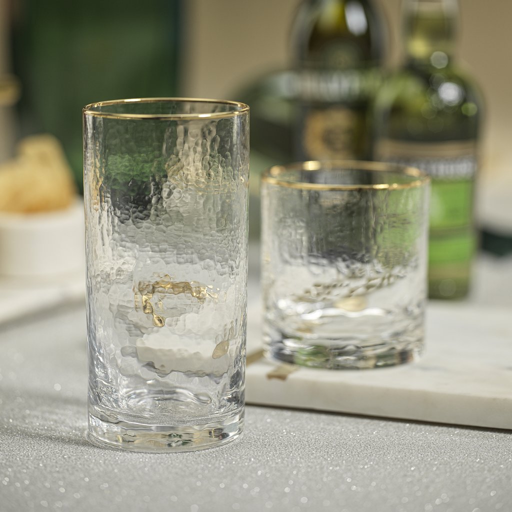 Negroni Hammered Glasses - Clear with Gold Rim