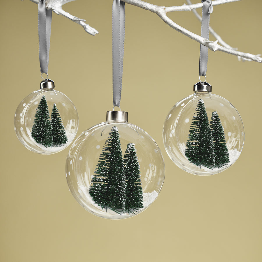 Clear Glass Ornament with Pine Trees - Green