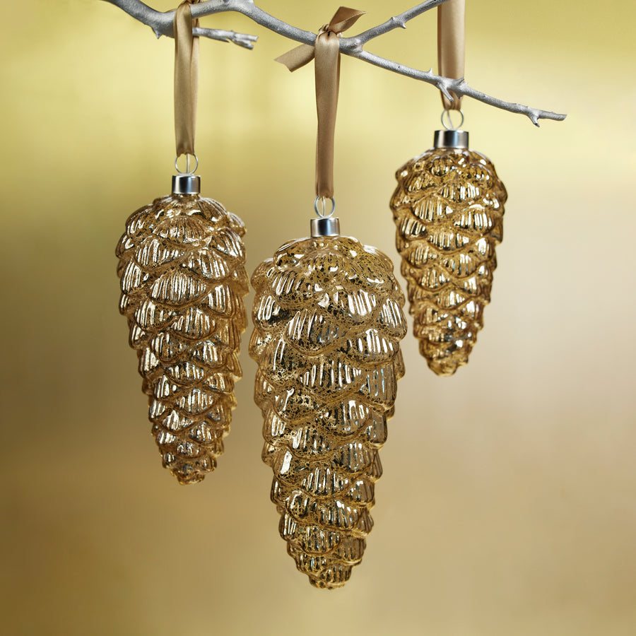 LED Decorative Glass Pine Cone - Antique Gold